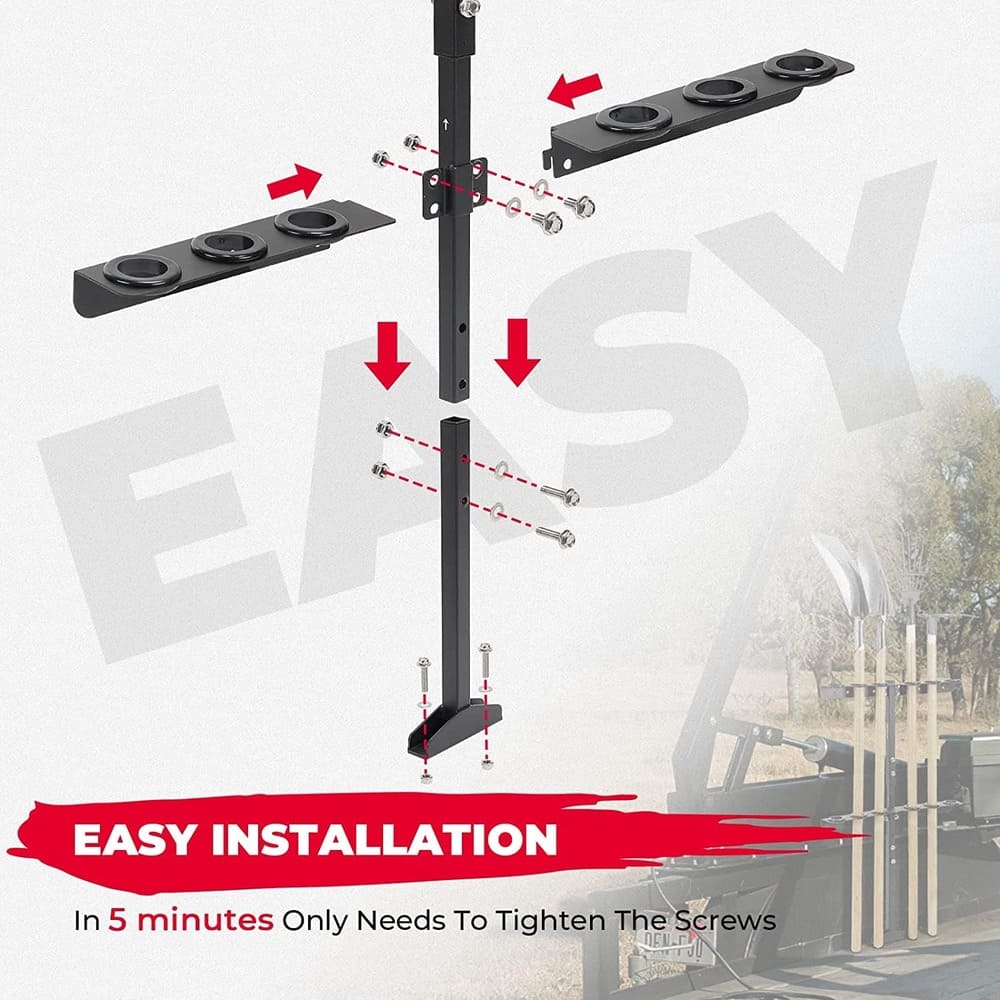 Kemimoto UTV Landscape Hand Tool Rack with 6 Hole for Truck Trailer Mower