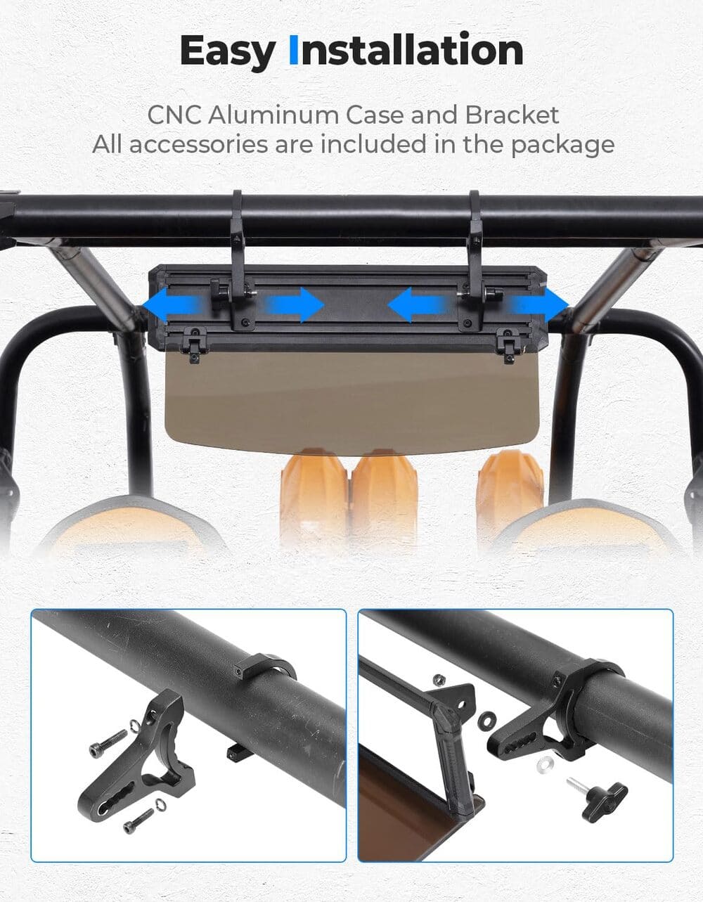 Kemimoto UTV Rear View Mirror with Sun Visor