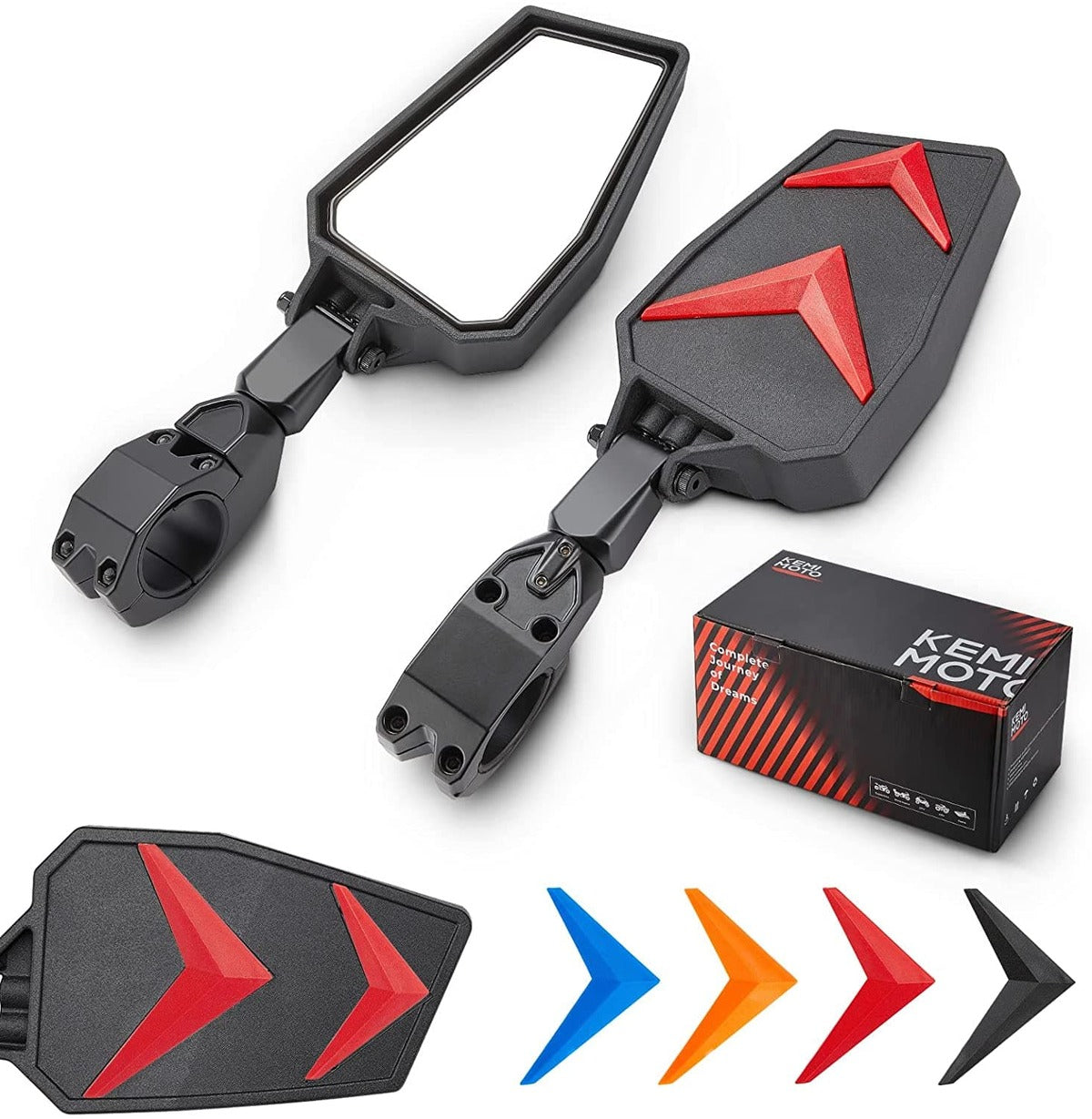 Kemimoto UTV Roll Bar 1.75"-2'' 1 pair Universal Color Side Rear View Mirrors