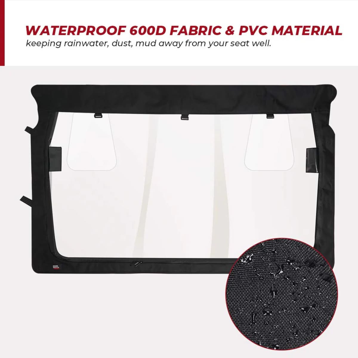 Kemimoto Yamaha Rhino Rear Windshield with Zipper Back