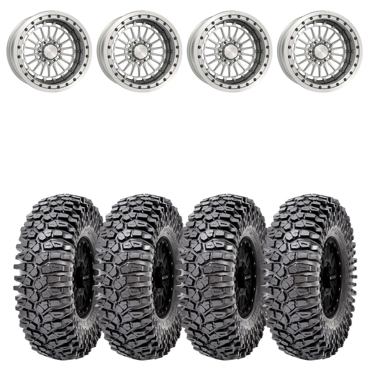 MetalFX 17" Delta 6R Forged 3-Piece Raw Beadlock & Maxxis Roxxzilla Radial Wheel & Tire Kit
