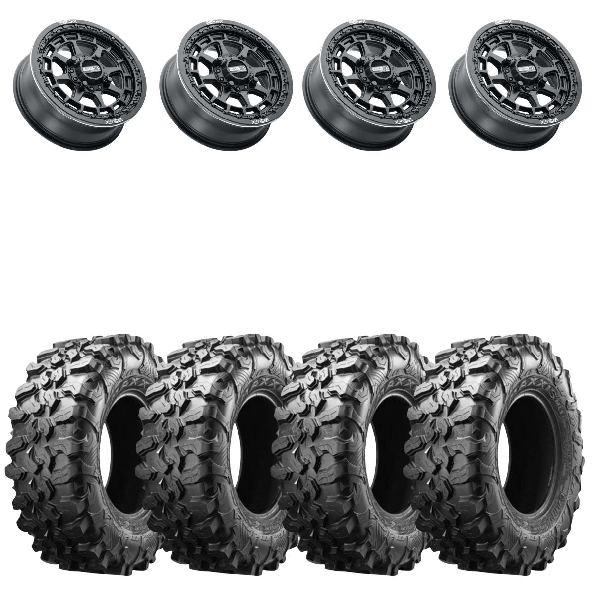 MetalFX 17" Outlaw Satin Black 4 Lug Beadlock & Maxxis Carnivore Radial Wheel & Tire Kit