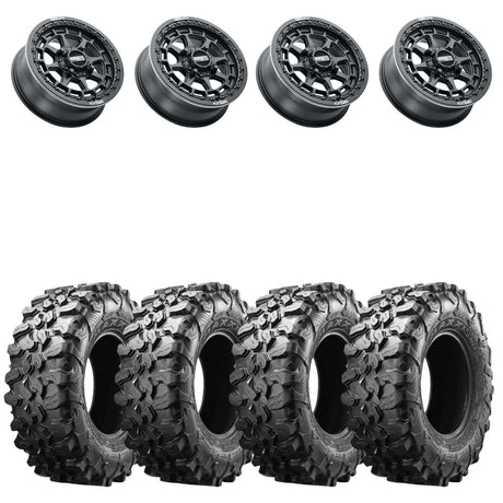 MetalFX 17" Outlaw Satin Black 4 Lug Beadlock & Maxxis Carnivore Radial Wheel & Tire Kit