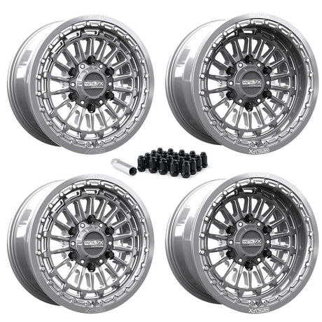 MetalFX Delta 6R UTV Beadlock Wheel Kit - Gunmetal Contrasta Cut