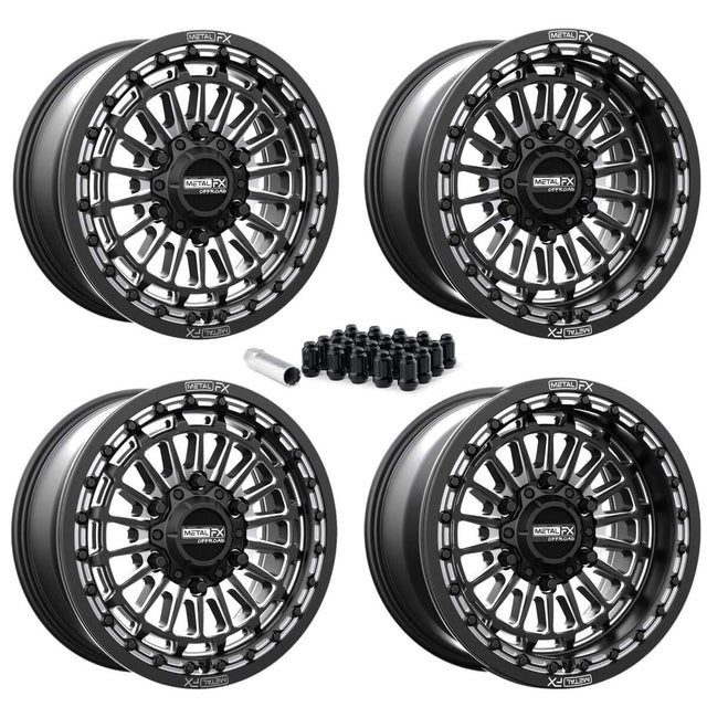 MetalFX Delta 6R UTV Beadlock Wheel Kit - Satin Black Contrast Cut