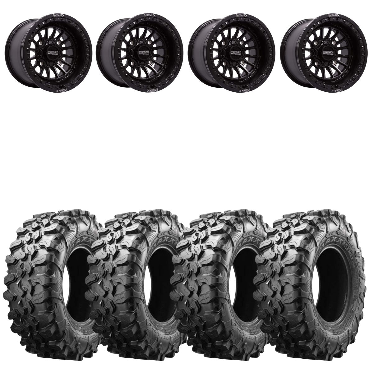 MetalFX Delta Gunmetal Contrast Cut Beadlock & Maxxis Carnivore Radial Wheel & Tire Kit