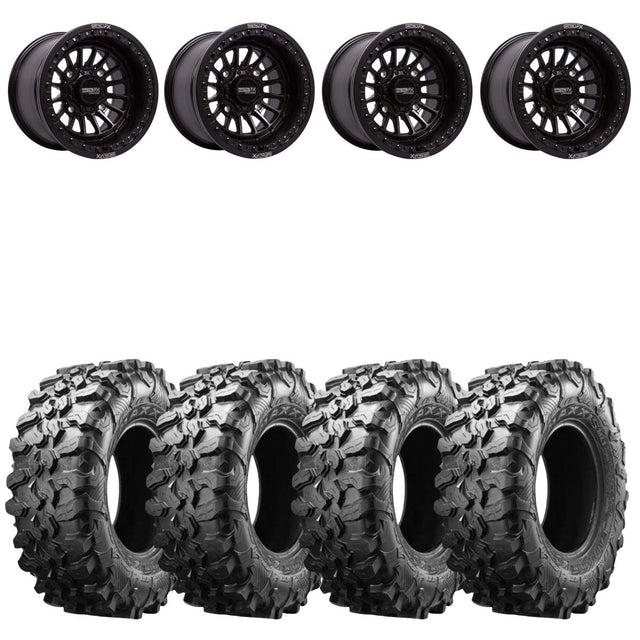 MetalFX Delta Gunmetal Contrast Cut Beadlock & Maxxis Carnivore Radial Wheel & Tire Kit