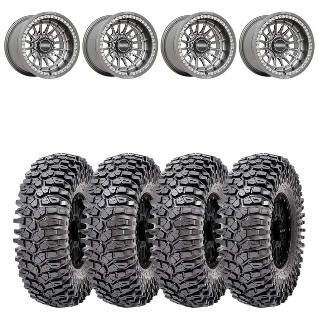 MetalFX Delta Gunmetal Contrast Cut Beadlock & Maxxis Roxxzilla Radial Wheel & Tire Kit