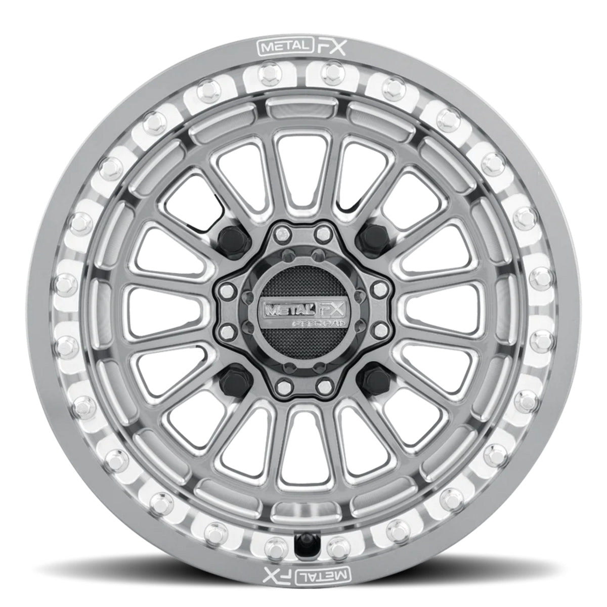 MetalFX Delta Gunmetal Contrast Cut Beadlock & Maxxis Roxxzilla Radial Wheel & Tire Kit