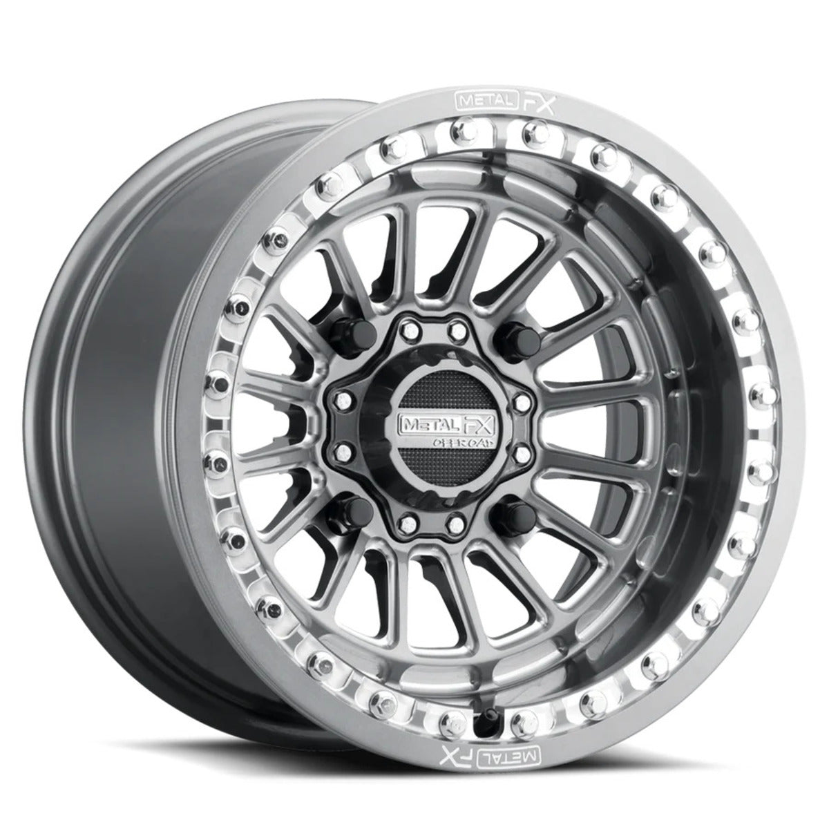 MetalFX Delta Gunmetal Contrast Cut Beadlock & Maxxis Roxxzilla Radial Wheel & Tire Kit