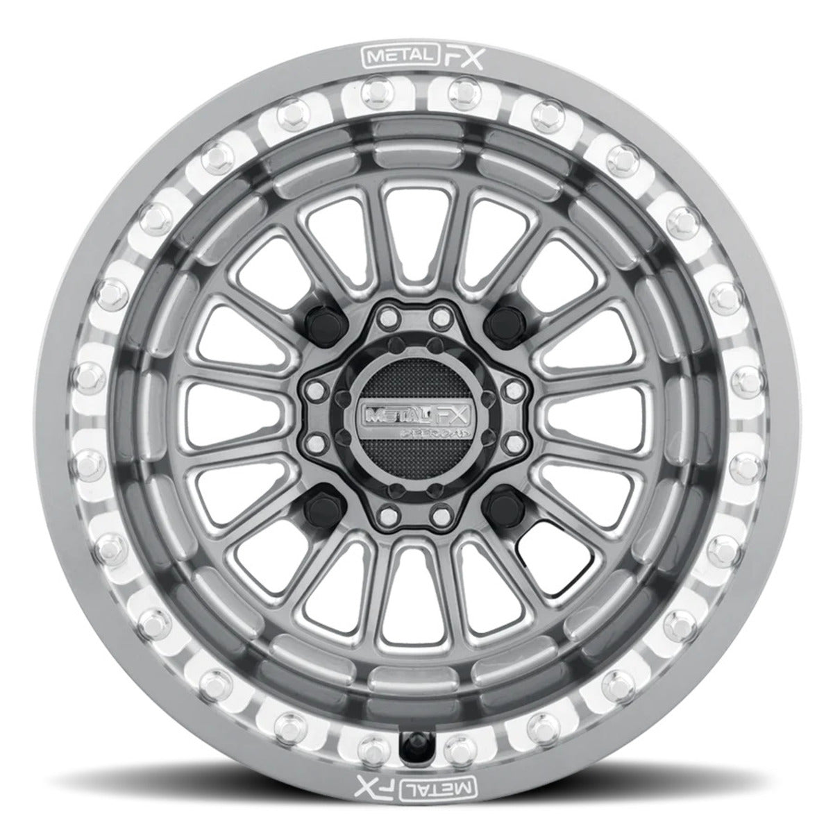 MetalFX Delta Gunmetal Contrast Cut Beadlock & Maxxis Roxxzilla Radial Wheel & Tire Kit