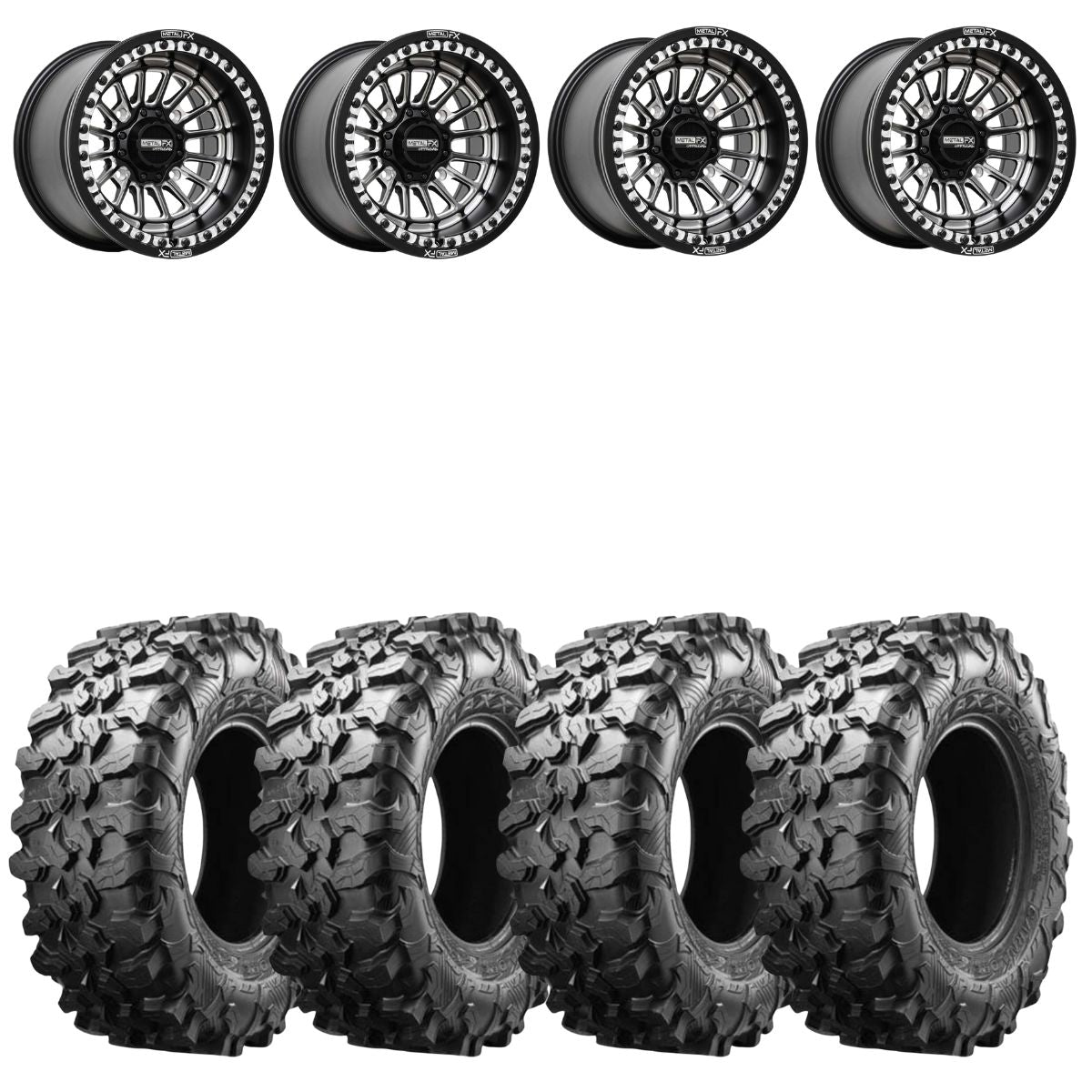 MetalFX Delta Matte Black Contrast Cut Beadlock & Maxxis Carnivore Radial Wheel & Tire Kit