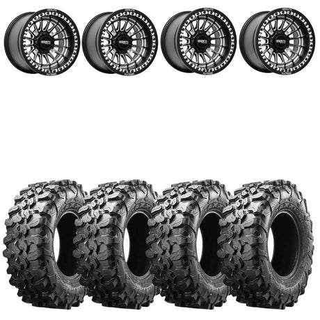 MetalFX Delta Matte Black Contrast Cut Beadlock & Maxxis Carnivore Radial Wheel & Tire Kit