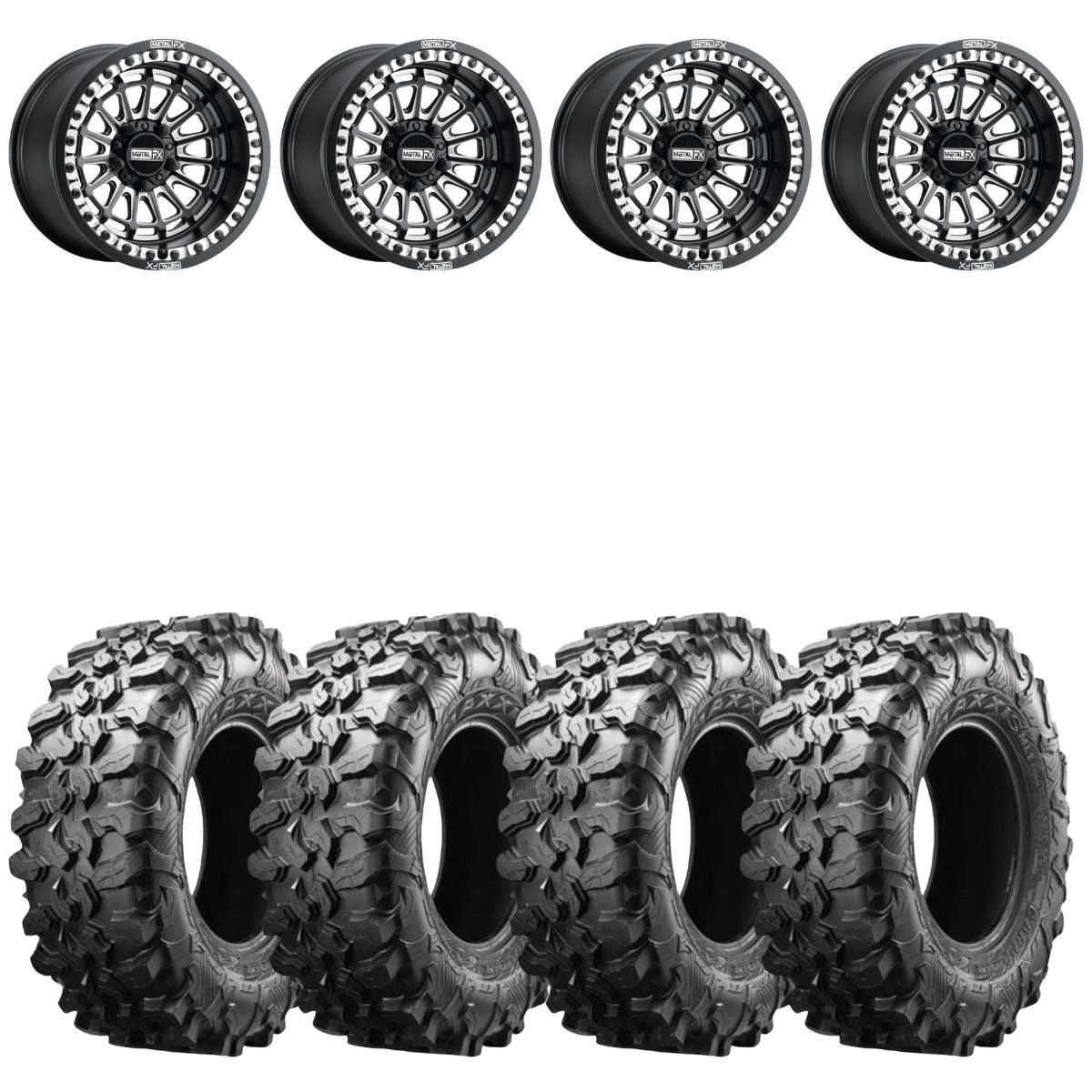 MetalFX Delta R Black Contrast Cut Beadlock & Maxxis Carnivore Radial Wheel & Tire Kit