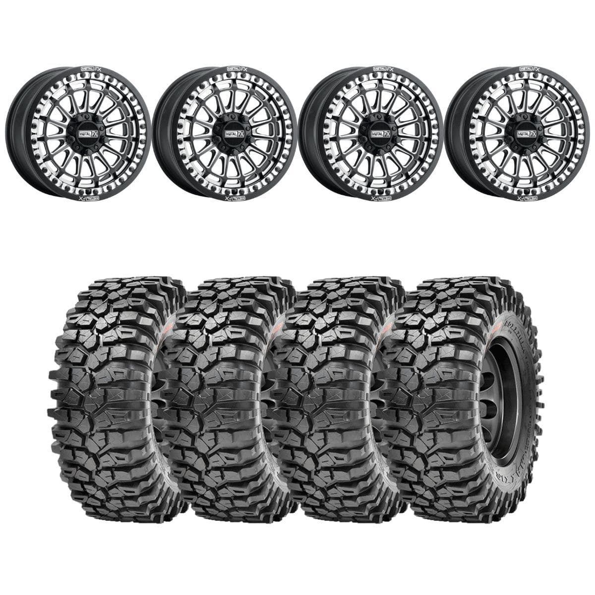 MetalFX Delta R Black Contrast Cut Beadlock & Maxxis Roxxzilla Radial Wheel & Tire Kit