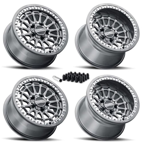 MetalFX Delta R UTV Beadlock Wheel Kit - Gunmetal Contrast Cut