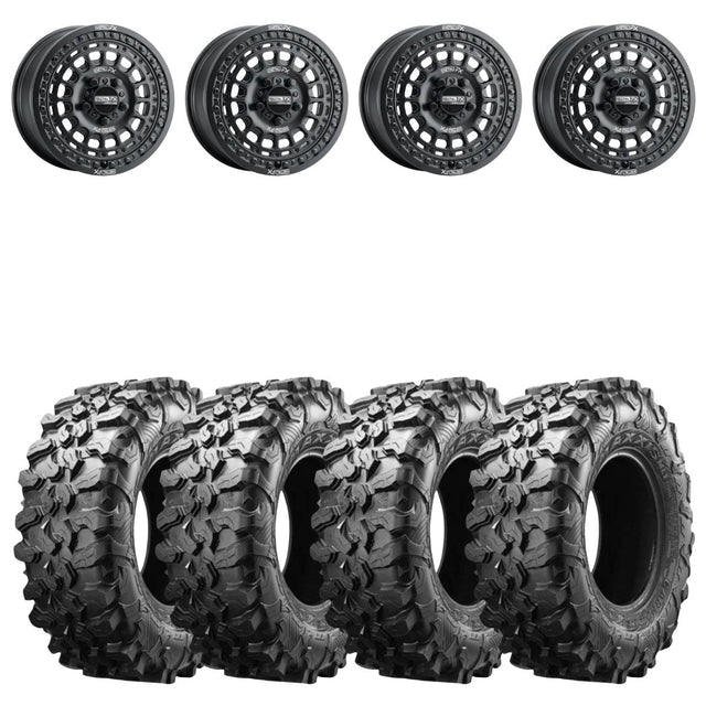 MetalFX OffRoad Hitman R Black Beadlock & Maxxis Carnivore Radial Wheel & Tire Kit