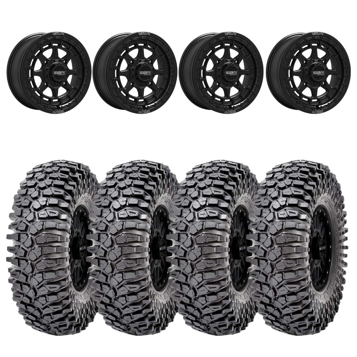 MetalFX Outlaw Satin Black 15x6 Beadlock & Maxxis Roxxzilla Radial Wheel & Tire Kit