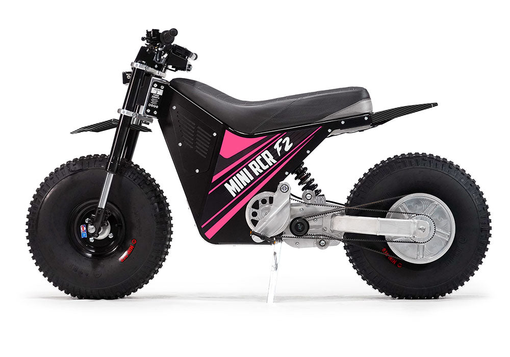 Mini RCR F2 Two Wheeler Electric Bike Pink W/ Black Carbon Fenders