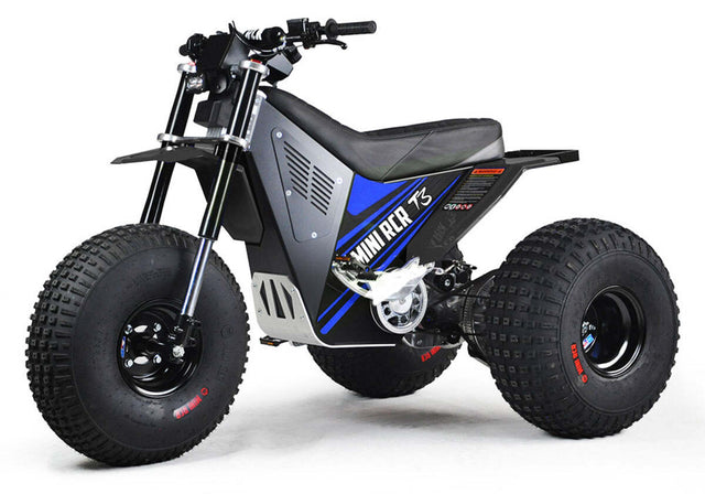 Mini RCR T3 Three Wheeler Electric Bike Blue W/ Black Carbon Fenders