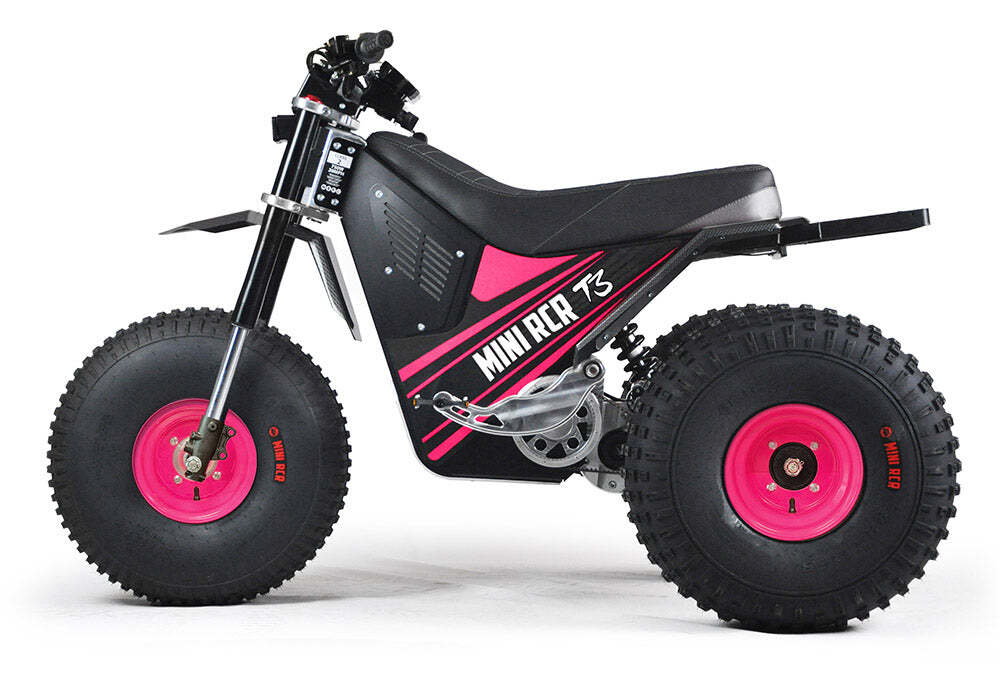 Mini RCR T3 Three Wheeler Electric Bike Pink W/ Black Carbon Fenders - Special Edition