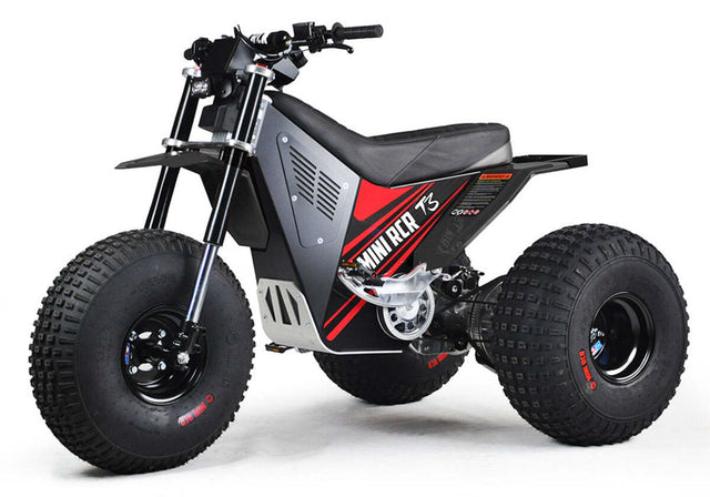 Mini RCR T3 Three Wheeler Electric Bike Red W/ Black Carbon Fenders