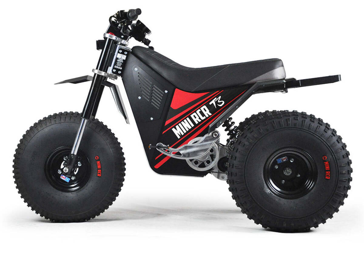 Mini RCR T3 Three Wheeler Electric Bike Red W/ Black Carbon Fenders