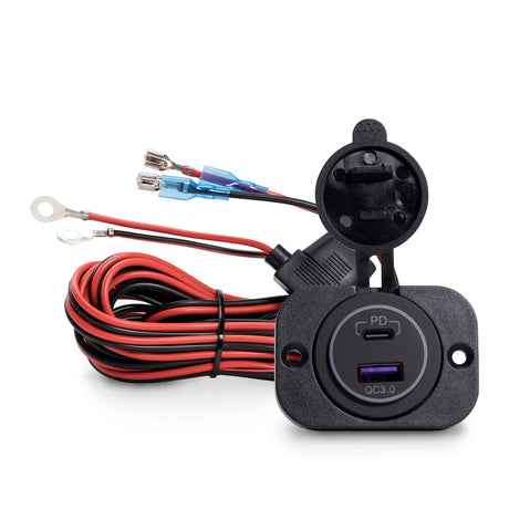 Mob Armor Dual USB Quick Charge Wire Harness with Plate (USB-C + USB-A)