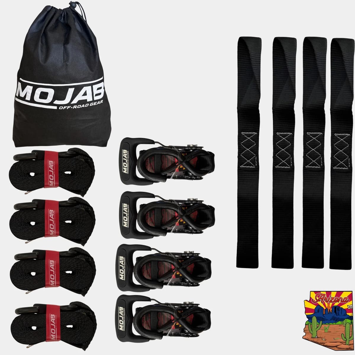 Mojab Off-Road 1.6" x 15' Ratchet Closed Hook Pack of 4 Tie-Down Set