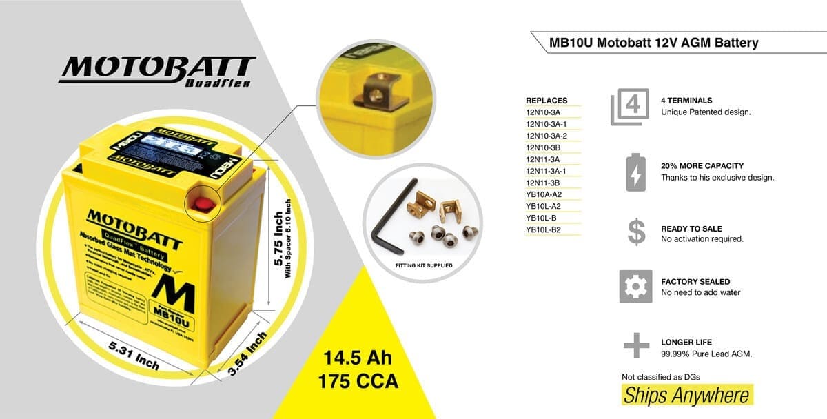 Motobatt 12V AGM Battery - MB10U