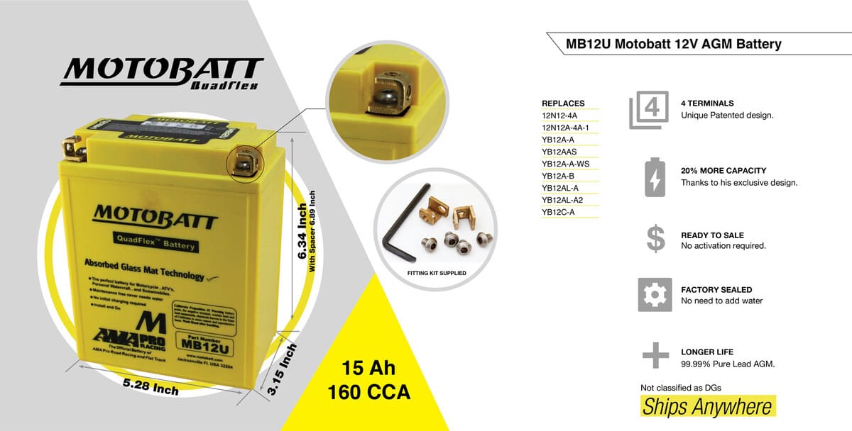Motobatt 12V AGM Battery - MB12U