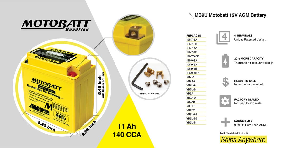 Motobatt 12V AGM Battery - MB9U