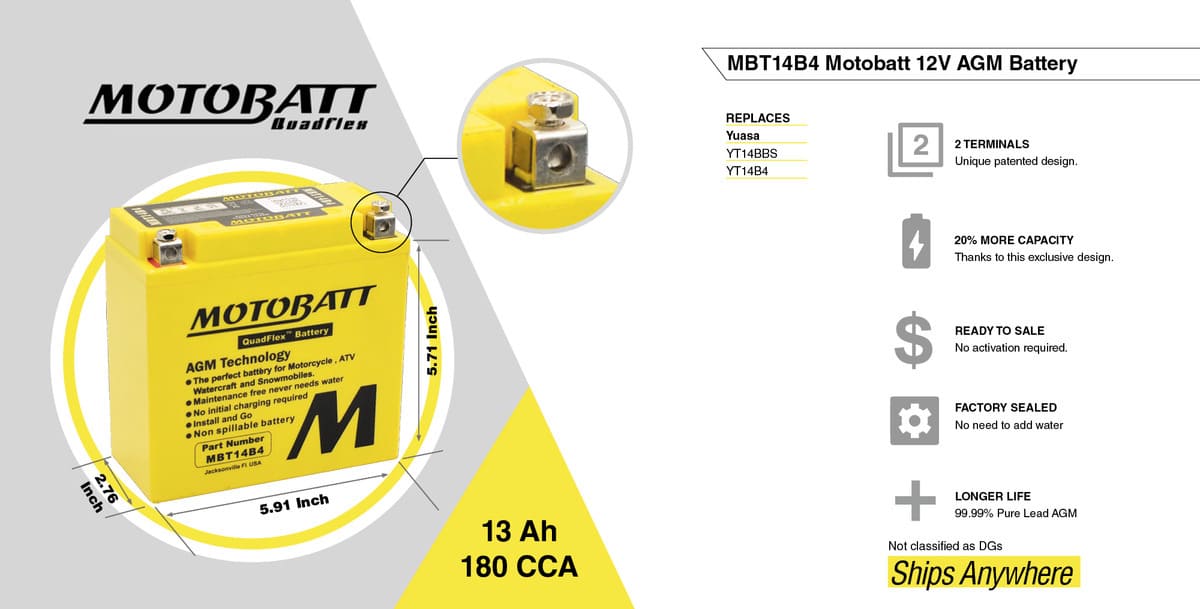 Motobatt 12V AGM Battery - MBT14B4