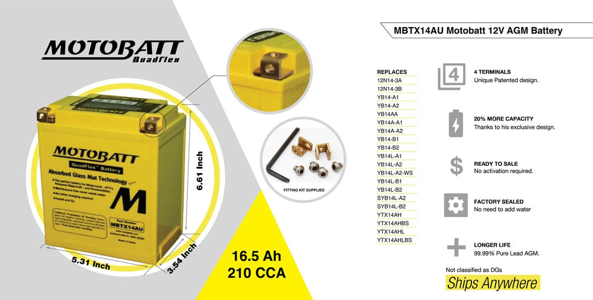 Motobatt 12V AGM Battery - MBTX14AU
