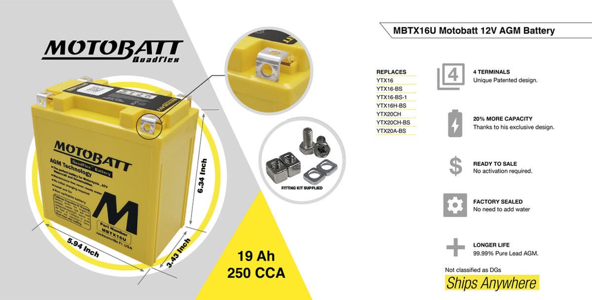 Motobatt 12V AGM Battery - MBTX16U