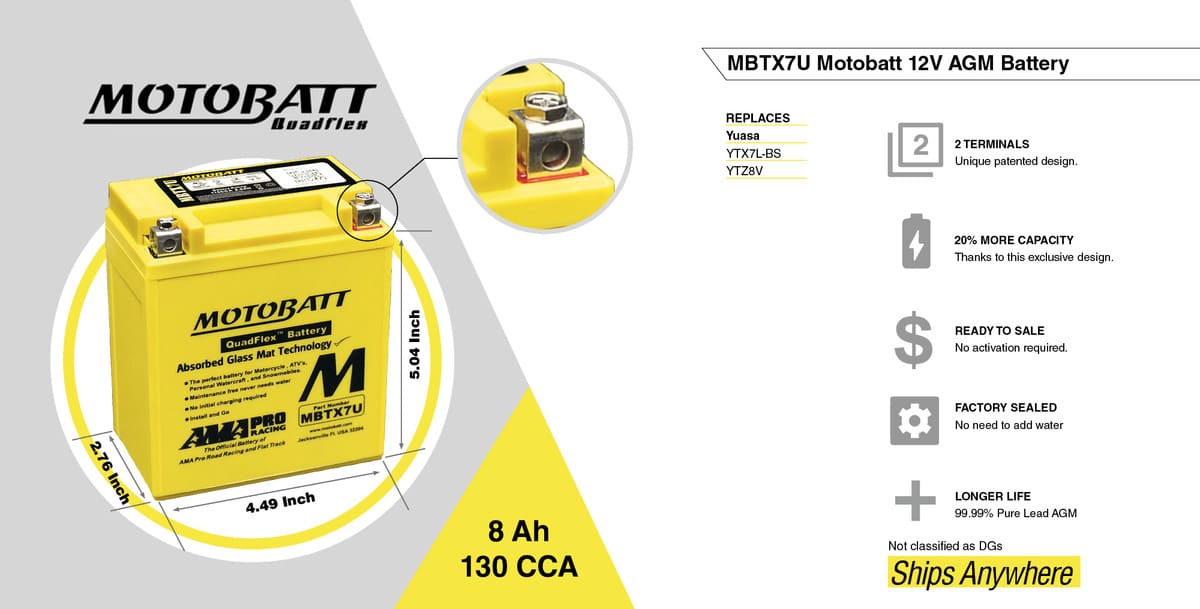 Motobatt 12V AGM Battery - MBTX7U