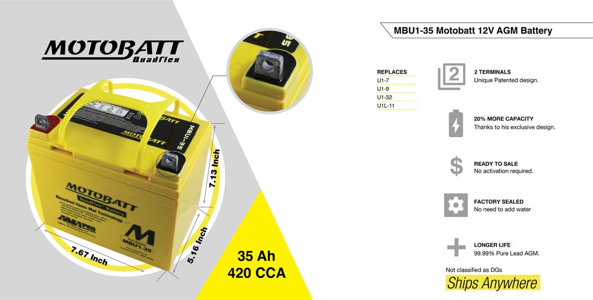 Motobatt 12V AGM Battery - MBU1-35