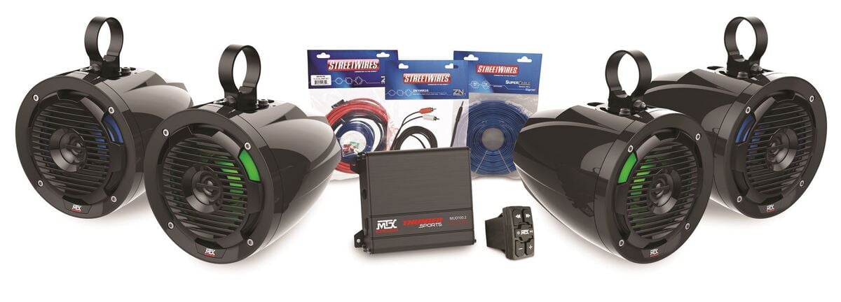MTX Audio Universal Bluetooth Switch Audio Package With Amplifier & 4 Roll Cage Speakers