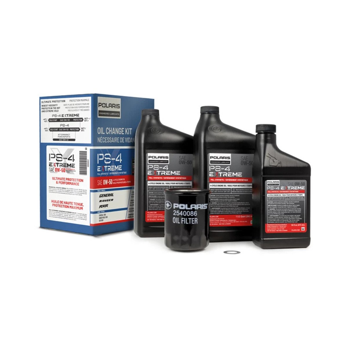 Polaris Full Synthetic Oil Change Kit - 2.5 QTS Of PS-4 Extreme 0W-50 Engine Oil, 1 Oil Filter & Crush Washer