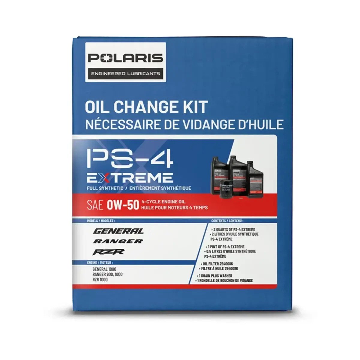 Polaris Full Synthetic Oil Change Kit - 2.5 QTS Of PS-4 Extreme 0W-50 Engine Oil, 1 Oil Filter & Crush Washer