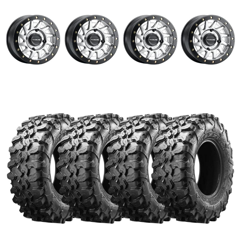 Raceline A12 Hyper Silver Squad Beadlock & Maxxis Carnivore Radial Wheel & Tire Kit