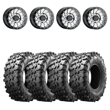 Raceline A12 Hyper Silver Squad Beadlock & Maxxis Carnivore Radial Wheel & Tire Kit