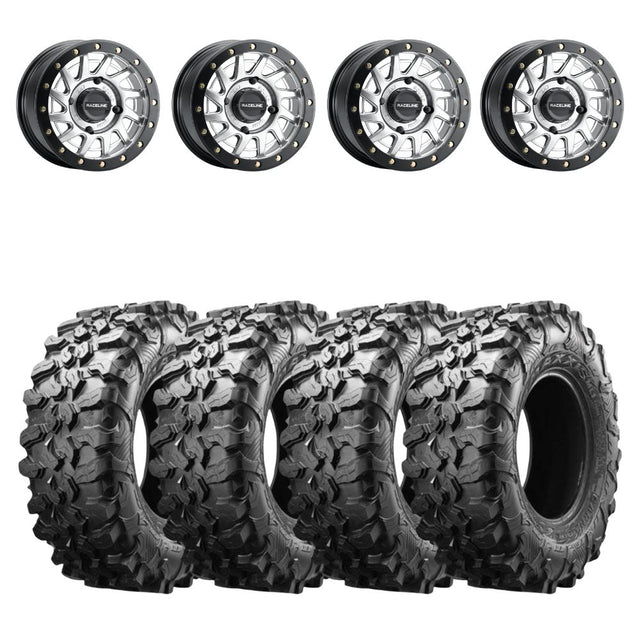 Raceline A12 Hyper Silver Squad Beadlock & Maxxis Carnivore Radial Wheel & Tire Kit