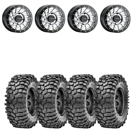 Raceline A12 Squad Hyper Silver Beadlock & Maxxis Roxxzilla Radial Wheel & Tire Kit