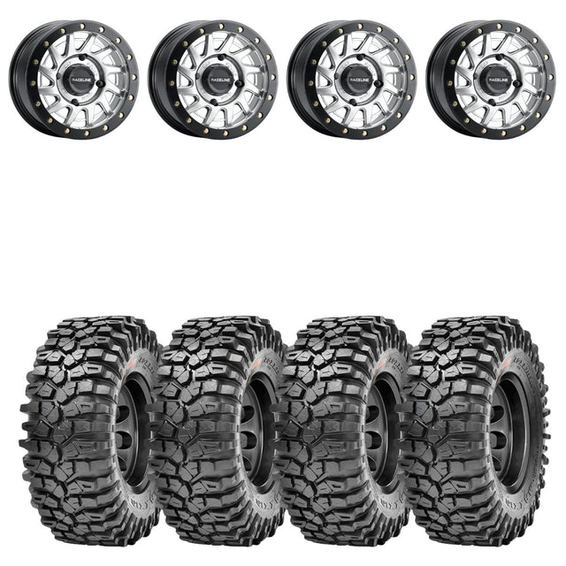 Raceline A12 Squad Hyper Silver Beadlock & Maxxis Roxxzilla Radial Wheel & Tire Kit