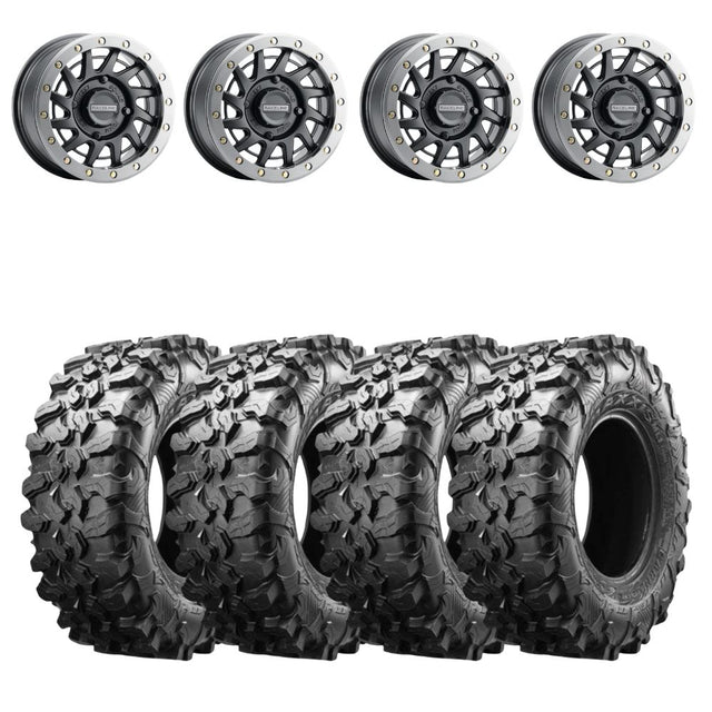 Raceline A12BG Satin Black Squad Beadlock & Maxxis Carnivore Radial Wheel & Tire Kit