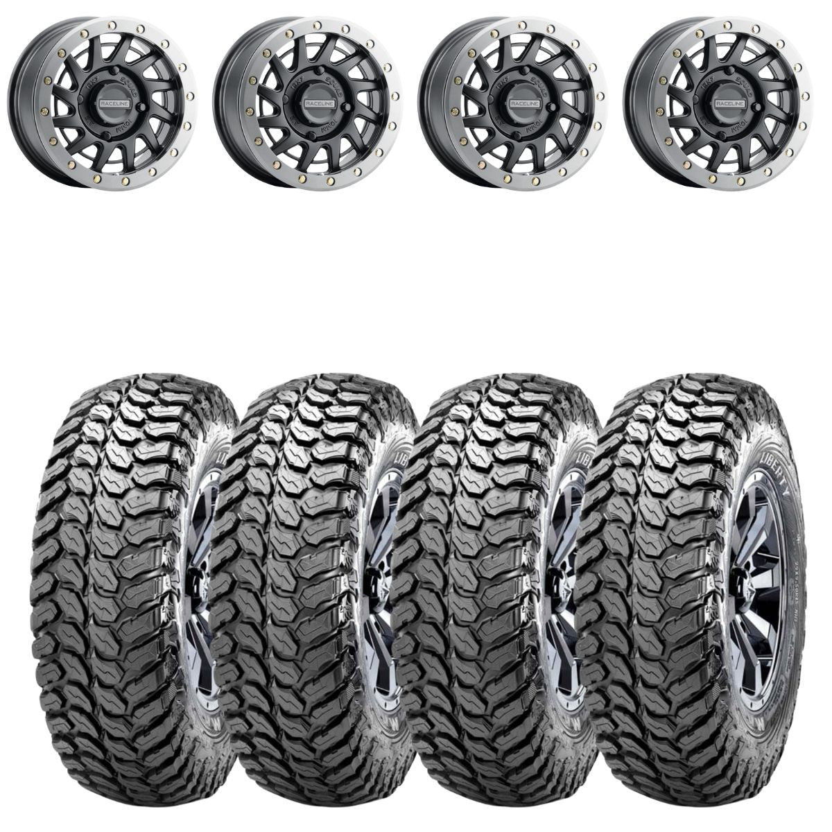 Raceline A12BG Satin Black Squad Beadlock & Maxxis Liberty Performance Off Road Wheel & Tire Kit
