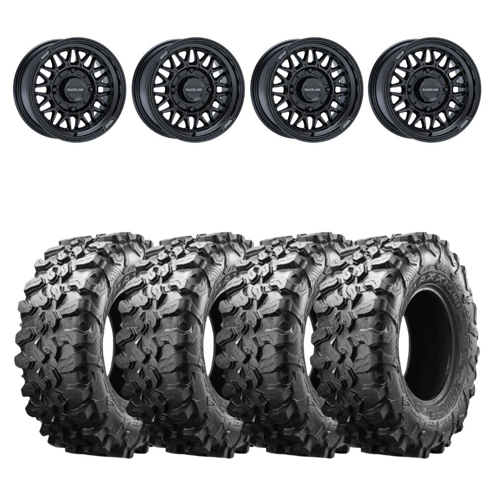 Raceline A13GB Gloss Black Omega & Maxxis Carnivore Radial Wheel & Tire Kit