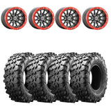 Raceline A14GR Gunmetal/Red Alpha 5-Lug Beadlock & Maxxis Carnivore Radial Wheel & Tire Kit