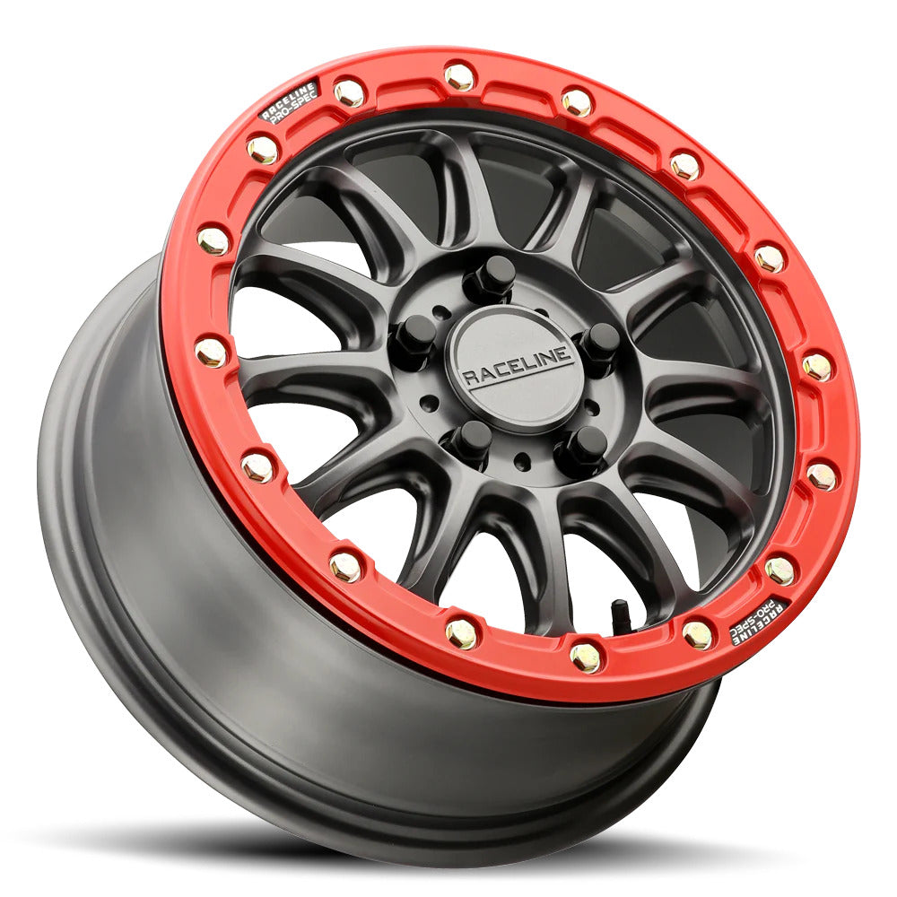 Raceline A14GR Gunmetal/Red Alpha 5 Lug Beadlock & Maxxis Liberty Performance Off Road Wheel & Tire Kit